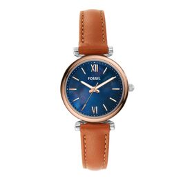 Жіночий кварцовий годинник Fossil Carlie з коричневим шкіряним ремінцем