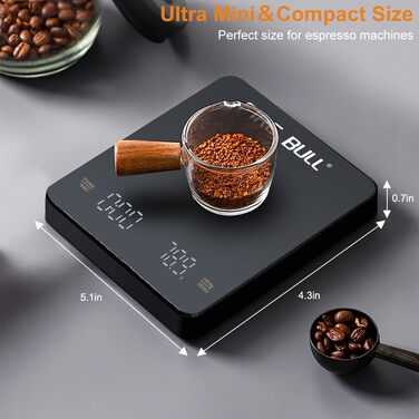 OBEST Mini Coffee Scale with Timer - 3kg/0.1g Digital Scale for Coffee Brewing, Portable Electronic Kitchen Scale with LED Display & Auto Timer