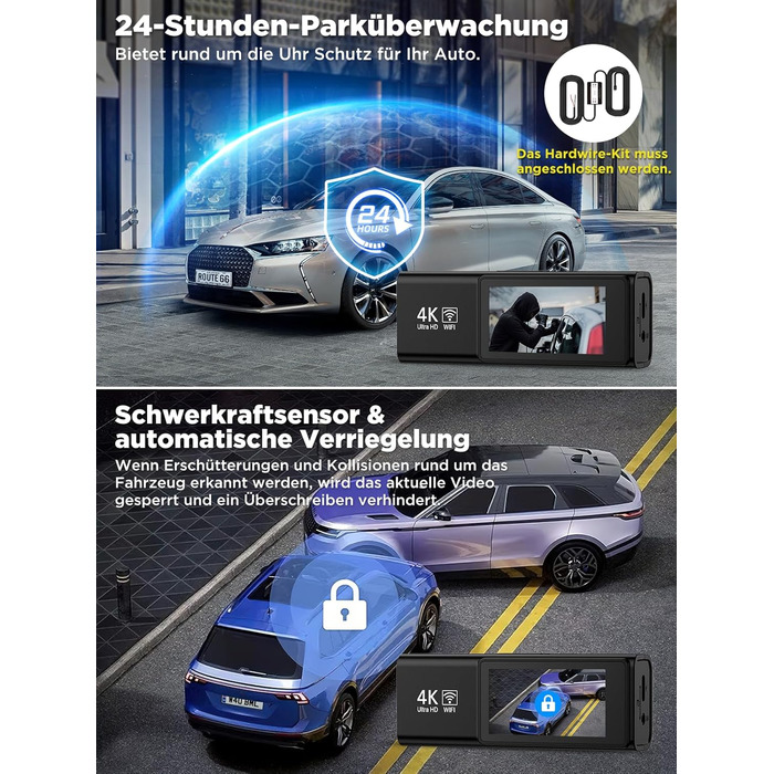 Відеореєстратор Topabol Dashcam Auto 4K + 1080P з Wi-Fi, двома камерами, нічним баченням, G-сенсором та підтримкою карт пам'яті до 256GB