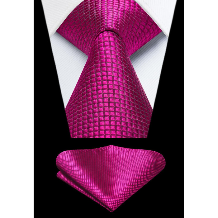 HISDERN Комплект краватки та нагрудного хустинки: рожевий, в клітинку, елегантний, класичний | HISDERN