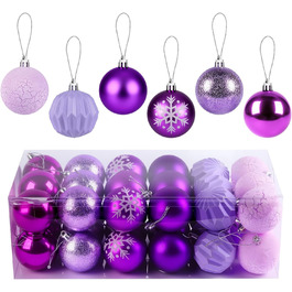 40 Штучних Різдвяних Кулі Прозорі з Кришкою, 6 см, Різдвяні Кулі з 5 Різними Дизайнами, Пластикові Кулі для Ялинки, Вікна, Внутрішнього та Зовнішнього Декору (Фіолетовий)