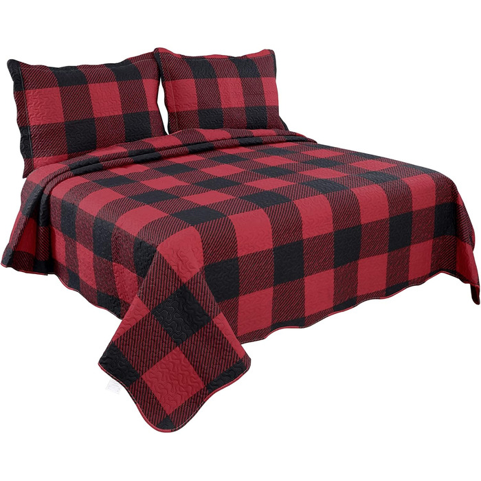 Комплект літньої постільної білизни Marina Decoration з ковдрою та двома наволочками, чорно-червоний візерунок, розмір Full/Queen