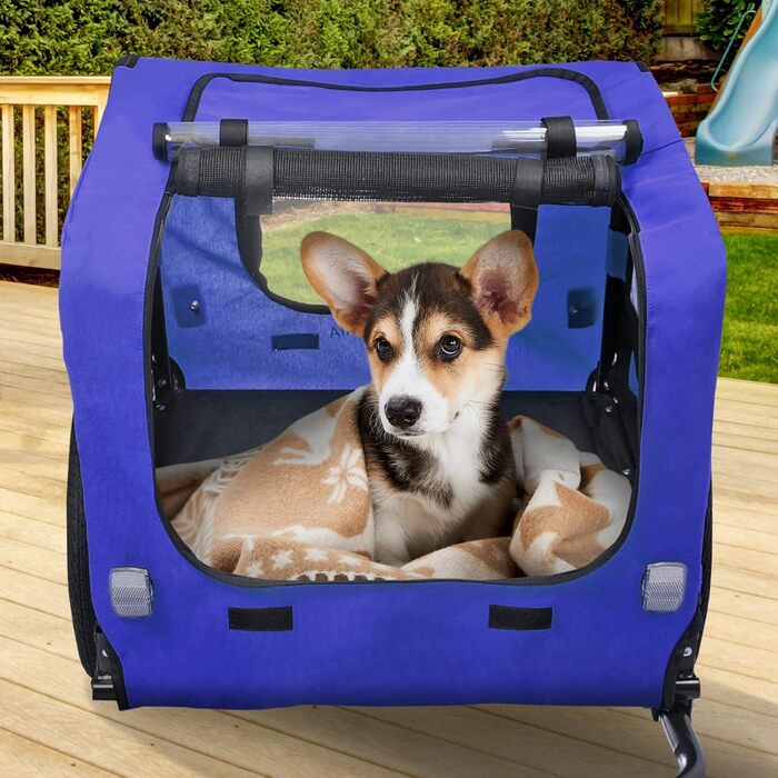 Фаркоп для собак на велосипед, причіп для собак, з прапорцем та ременем, складаний та легкий у зберіганні, кольори: червоний, пісочний, м'ятно-зелений, фіолетово-блакитний, військово-блакитний, військово-зелений (фіолетово-блакитний)