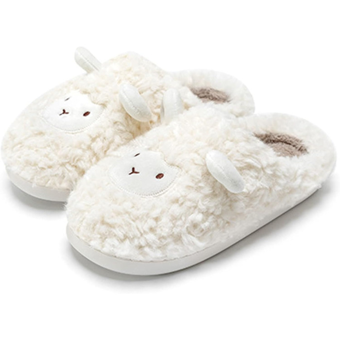 Тапочки халатні для дому та вулиці, плюшеві, у вигляді овечки, білі, 38-39