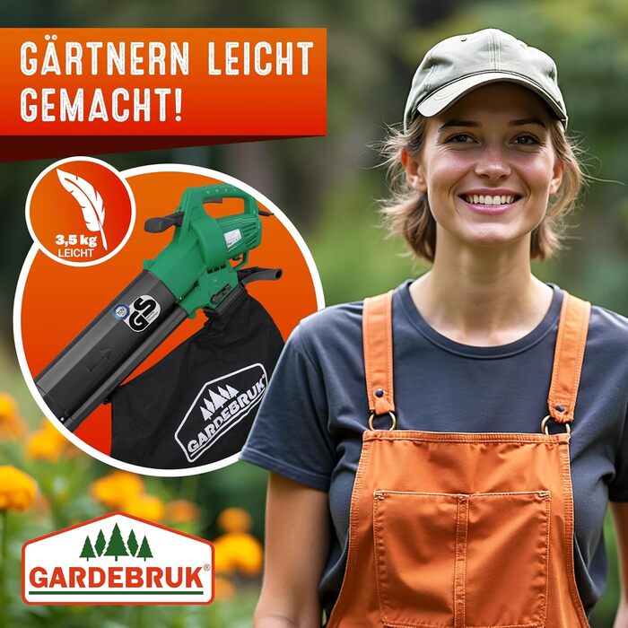 GARDEBRUK® Electric Leaf Blower 3-in-1 3000W Shoulder Strap 270km/h Wheels 45L Collection Bag Leaf Blower Shredder Garden Vacuum Green