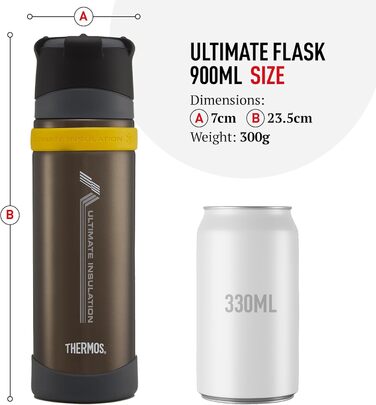 Термос Ultimate Flask 900 мл, матовий чорний, з нержавіючої сталі, для гарячих та холодних напоїв. Зберігає тепло та холод, має витікання.