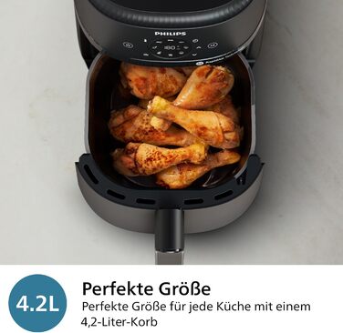 Philips Airfryer 2000 Series 4.2L - Digital Touchscreen, 13 Cooking Functions, 9 Preset Functions, Up to 90% Less Fat with RapidAir Technology, 1500W Power, Black (NA229/00) 4.1L - No Window