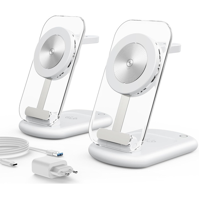 Зарядний пристрій MagSafe 3-в-1 для iPhone 17/16/15/14/13/12 Pro Max/Air/Plus/Pro та Apple Watch 10/9, AirPods 3/2/Pro (сріблястий, 2 шт.)