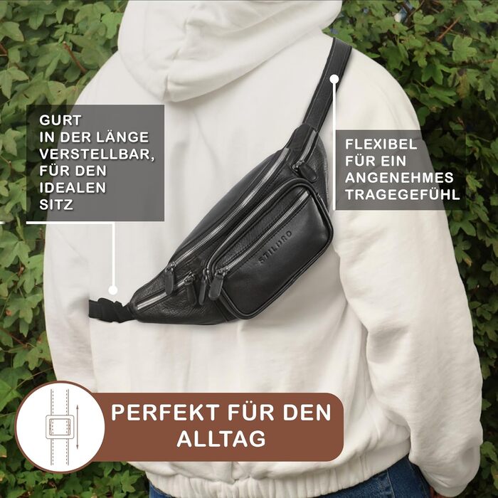 STILORD Велика шкіряна сумка на пояс Cognac - Вантажна сумка на ремінь для чоловіків, жінок та дітей - Ретро поясна сумка для бігу, фестивалів, подорожей Caspar Schwarz