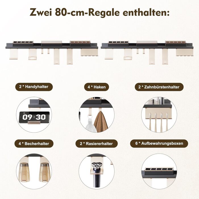 Дзеркало для ванної кімнати SONNI з підсвічуванням 120x60 см, 3 кольори світла, антизапар, годинник, температура, LED, сенсорне управління, білий (полиця 160л, темно-сірий + верхнє світло)