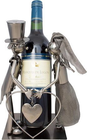 BRUBAKER Wine Bottle Holder Wedding Couple Bride and Groom Decorative Object Metal with Greeting Card for Wedding Gift