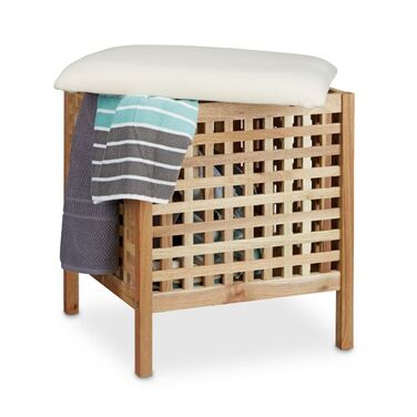 Relaxdays Walnut Footstool with Laundry Hamper