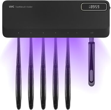 UV Toothbrush Sanitizer with 6 Toothbrush Brush Slots, UV Disinfection Toothbrush Holder with Drying, 2000mAh USB Rechargeable Toothbrush Sanitizer Holder Wall Mounted with 3 Modes for Bathrooms (White) (Black)