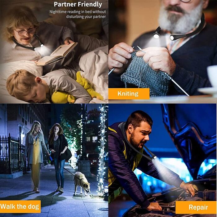 Ліхтарик для читання LED USB акумуляторний, диммер 3 режими, для рукоділля, ремонту, шиття, майстерні, риболовлі (Чорний, 2000mAh)