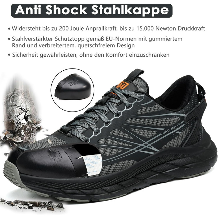 Черевики робочі чоловічі/жіночі, захисні черевики зі сталевим підноском, легкі, дихаючі, розмір EU 37-46, сірий, 44 EU