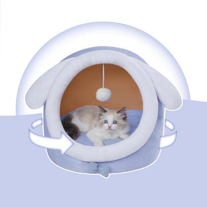 Квіткова хатинка для котів Jiupety, ліжечко-печера для котів, котяче ліжко-печера M (38x37x32 см), будиночок для котів з неслизьким дном, котячий кошик з пральною знімною подушкою, зелений, зелений жаб (M, блакитний)