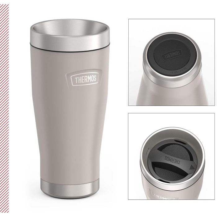Термос ICON MUG 0,47л, темно-сірий/графітовий матовий, термокружка 0,47л, кавова кружка to go з нержавіючої сталі, ізотермічна кружка, 7 год гаряче / 22 год холодне, придатна для миття в посудомийній машині, абсолютно герметична, без BPA (470 мл, Бежевий 