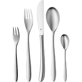 WMF Silk Stainless Steel Cutlery Set, 6 Place Settings, 30-Piece Dinner Set, Monobloc Knives, Cromargan Stainless Steel Satin Finish, Dishwasher Safe
