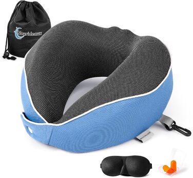 Подушка для шиї в дорозі: зручна підтримка для подорожей літаком, авто та відпочинку. (Блакитний)
