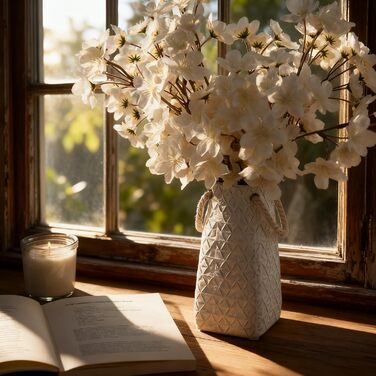 Керамічна ваза, блакитно-коричневий дизайн, ваза в скандинавському стилі для декору, сучасна ваза для вітальні, спальні, кухні, передпокою, ванної кімнати (Білий - 17,8 см)