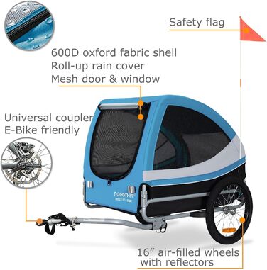 DOGGYHUT® Tobi - великий велопричіп для собак, 35 кг, блакитний