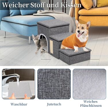 Сходинки для собак Upgrade XL, сірі, 90x35x43 см, 3 сходинки, для великих собак, котів, ліжка, дивана