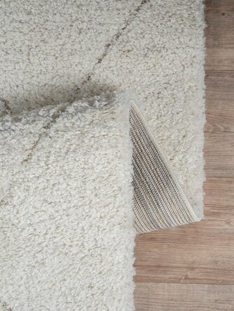 Килим Bahar Shaggy: дизайнерський килим для вітальні, м'який та легкий у догляді, високий ворс, кремовий ромбічний візерунок, 120 x 170 см