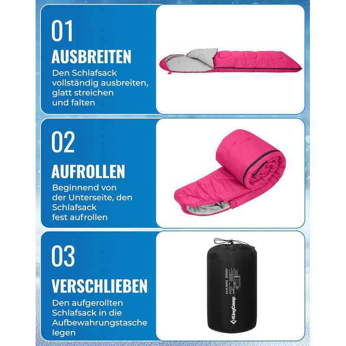 Сплячий мішок KingCamp Oasis для кемпінгу, 3-4 сезони, водовідштовхувальний, легкий, для дітей та дорослих, рожевий, Zip 220×75 см