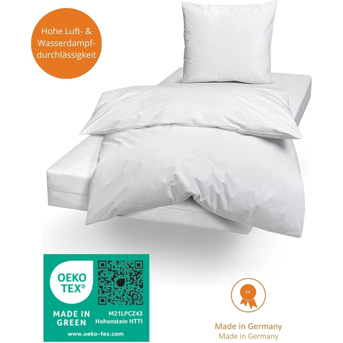 Sleepling Mattress Cover 90x200 cm, Evolon Encasing for Allergy Sufferers, Allergy & Anti-Mite Protection for House Dust Allergy Sufferers, Mattress Cover for Mattresses up to 20 cm, 95°C Washable, Made in Germany