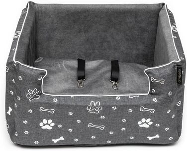 Автокрісло для собак Boutique Zoo | М'яке автокрісло для собак, котів та інших домашніх тварин | На заднє сидіння, пасажирське сидіння | Лежанка для собак, переноска для собак | Поліестер, штучна замша | Колір: Сірий | Розмір: M (47x40 см)