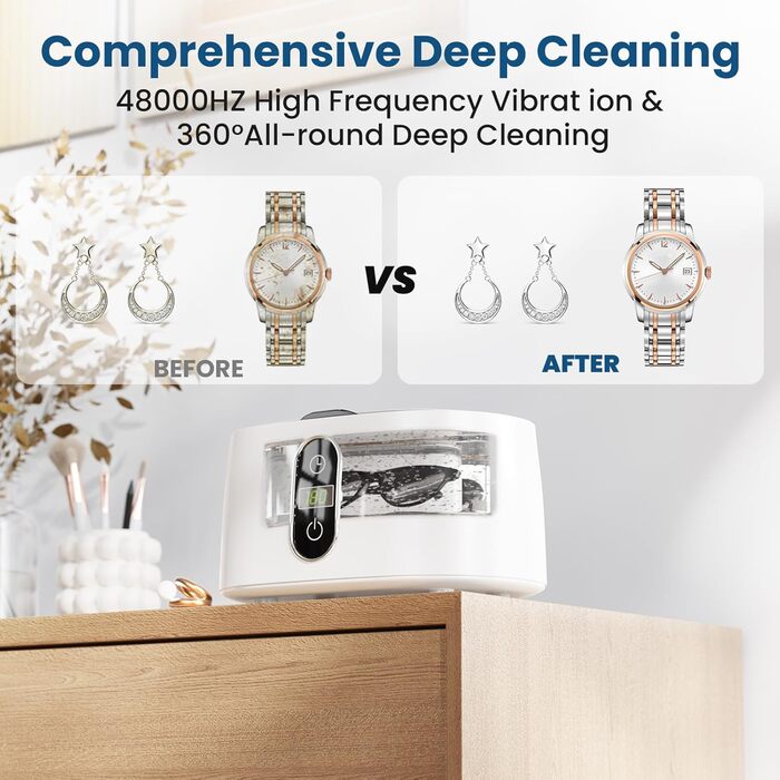 Ультразвукова мийка KECOOLKE для ювелірних виробів, окулярів та монет - Sonic Cleaner з цифровим таймером (кремовий)