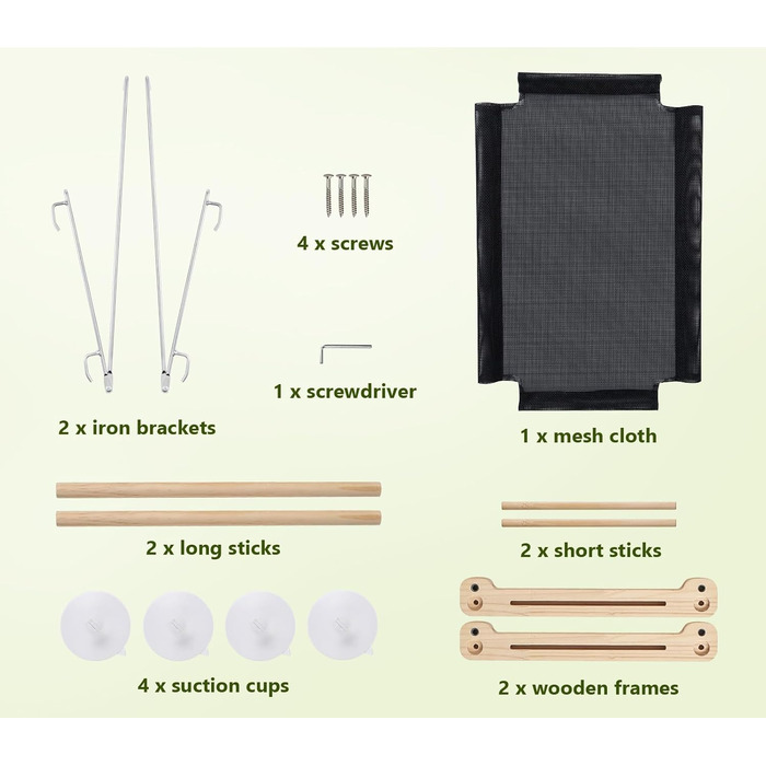 Ліжко-гамак для котів на вікно до 15 кг з масиву дерева та металу, 46 x 32 см