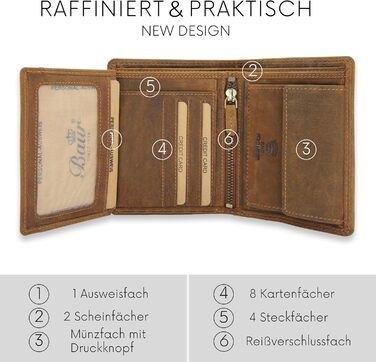 Baur Men's Wallet | Genuine Buffalo Leather | Wallet with RFID Protection | Vertical Portemonnaie (Wallet) | Money Bag with Coin Pocket | Wallet with Many Card Slots (Standard Vertical)
