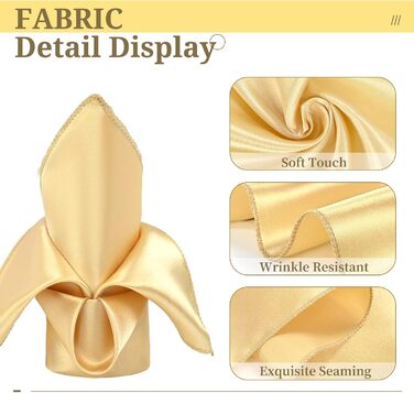 Champagne Satin Napkins Cloth 40 Pieces Square 20 x 20 inches Soft, Smooth Fabric Table Napkins Washable Satin Cloth Napkins for Weddings Parties Vacations Dinners Thanksgiving