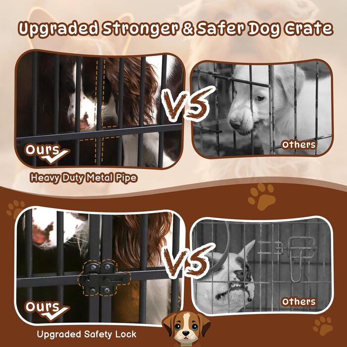 Дерев'яний вольєр для собак з двома дверцятами, міцний вольєр-будка для великих, середніх та малих собак, знімний піддон, 97.5 x 97.5x59x77.5 см