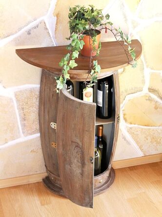 DanDiBo Half-Round Console Table with Wine Rack, Wine Barrel, 0373-R Brown, Wooden Barrel Cabinet, 73 cm Side Table, Console Table, Wall Console, Bar