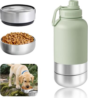 Миска для собак 3-в-1 з термоізоляцією, зелена, L | Миска, пляшка для води, годівниця для собак на винос