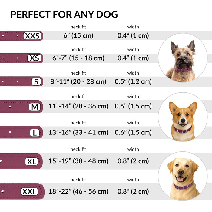 Стильний шкіряний нашийник для собак CollarDirect: м'який, з обмоткою, ручної роботи, для цуценят та дорослих собак, різних розмірів та кольорів (рожевий, червоний, фіолетовий, блакитний) (рожевий, 15-18 см)