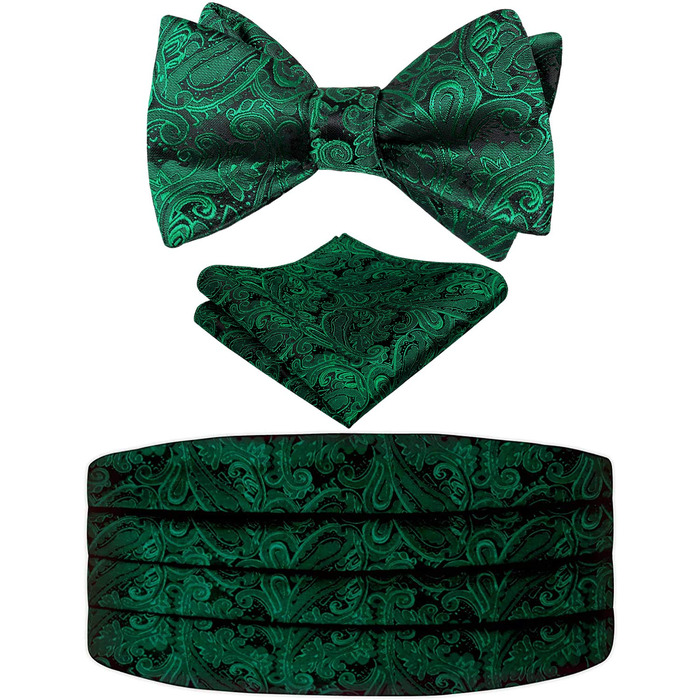 Набір краватка-метелик, ремінь та нагрудна хустинка Alizeal Classic Paisley, темно-зелений, універсальний розмір
