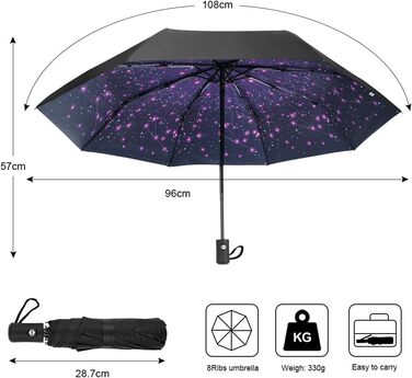 Дощовий парасолька туристична, 8 спиць, вітростійка, автоматична, для чоловіків та жінок, фіолетовий
