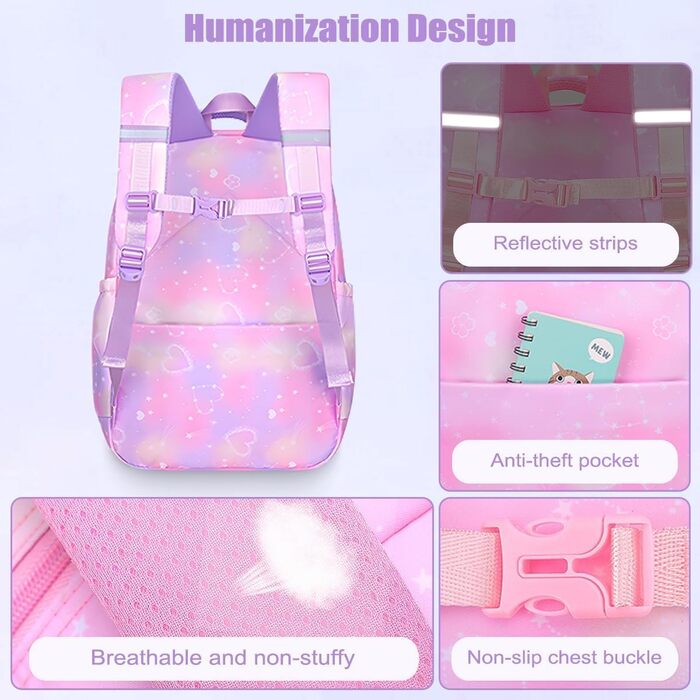 Дитячий рюкзак для школи для дівчаток, 2-15 років, рюкзак для підлітків, рюкзак для школи, рюкзак-трансформер, градієнт кольору фіолетовий
