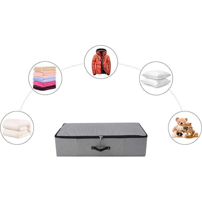 Складана коробка для зберігання під ліжком, 90x42x18 см, чорно-сіра. Органайзер для ковдр, одягу, постільної білизни. Підходить для спальні та шафи.