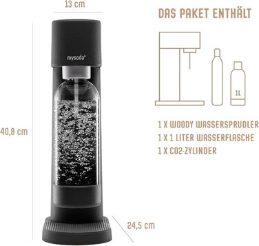 MySoda Pack Woody: Газова машина для води з екологічного дерева з пляшкою Quick-Lock PET та CO2 балончиком (чорний)