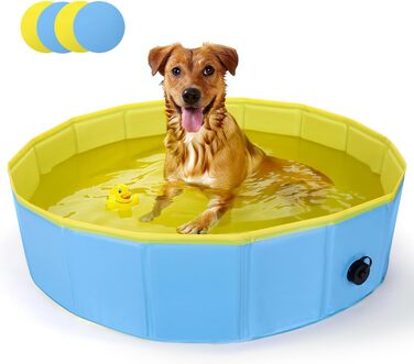 Nobleza Hundepool for Large & Small Dogs, Foldable Dog Splash Pool, Stable Dog Bathtub, Swimming Pool for Cats, 80 * 20cm, S, (120*30cm, Blue & Yellow)