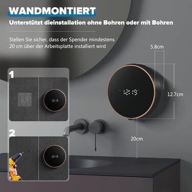 Automatic Soap Dispenser Wall Mount Foam Soap Dispenser Electric Soap Dispenser No Touch Wall Mounting Sensor Foam Soap Dispenser Plastic Kitchen Bathroom Foam Dispenser Black