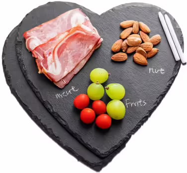 Slate Plates 20cm, Set of 2, Slate Serving Plates, Heart-Shaped Slate Serving Plate with Chalk Marker, Slate Hearts for Serving & Labeling