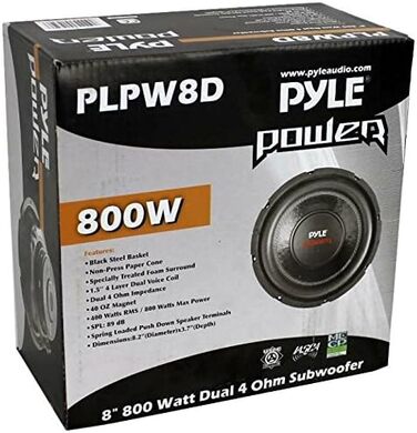 Сабвуфер Pyle PLPW8D 8'' 400 Вт RMS, 800 Вт, 20 см, DVC 4+4 Ом, автомобільний динамік