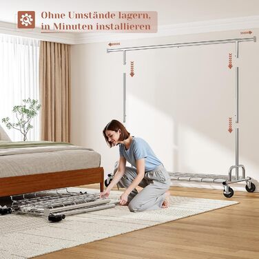 Вішалка для одягу на колесах, висувна, міцна, до 150 кг, металева стійка для одягу, пальто, светрів