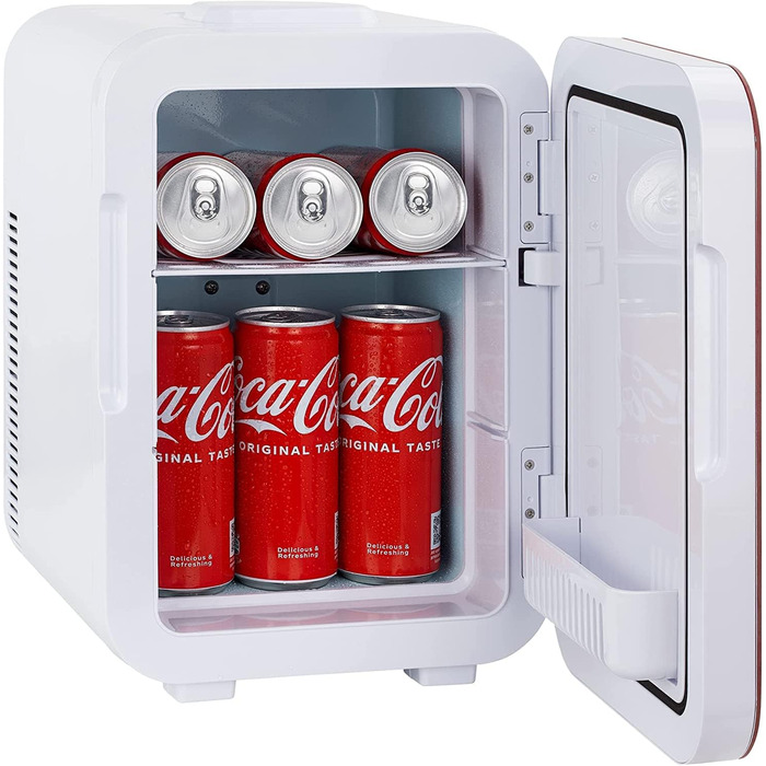 Coca-Cola Mini Fridge 9.3L - Compact 12V/220V Mini Cooler with Glass Print & LCD Touch Display for Car & Home Use - Quiet & Efficient
