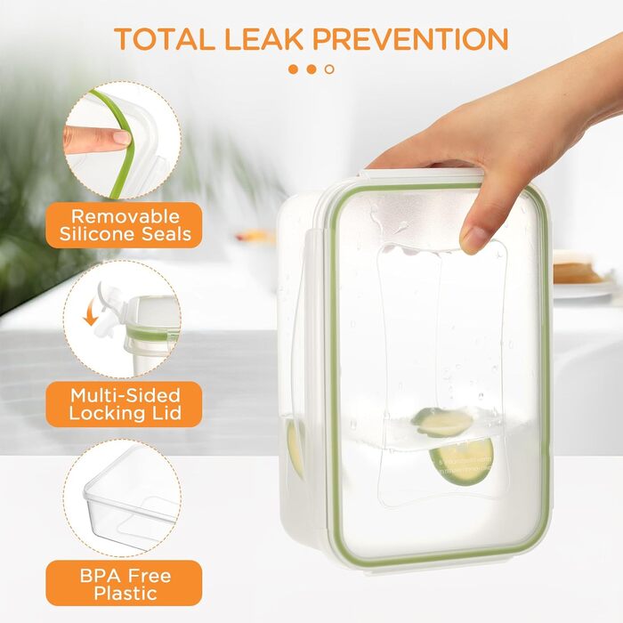 Набір контейнерів для зберігання їжі AiQInu 5 шт. з кришкою, BPA-Free, PP (1.5L+1L+0.5L+0.24L+0.12L), прозорі, для холодильника та мікрохвильової печі